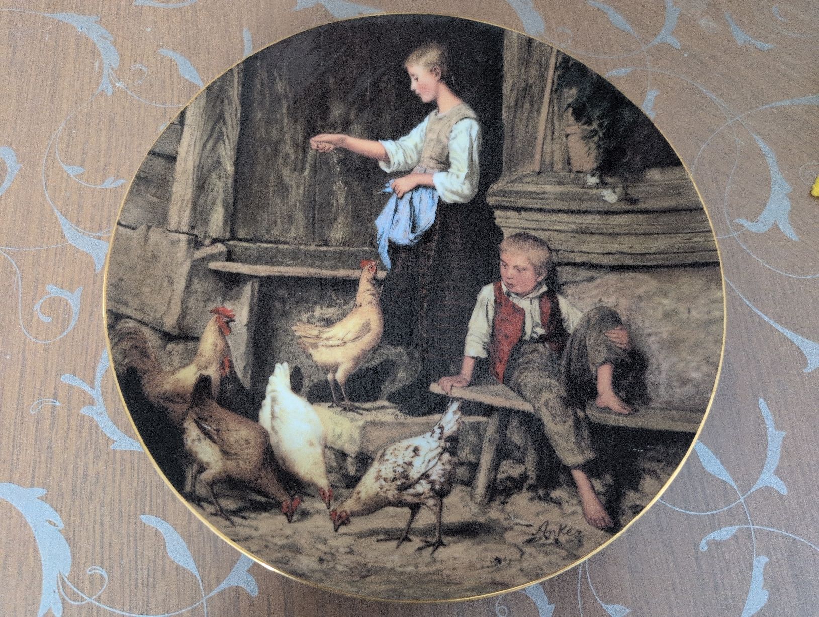 Tutte le decorazioni: Assiette décorative "Madchen Huhner futternd" – Usato da CORMINBOEUF venduto da savaja