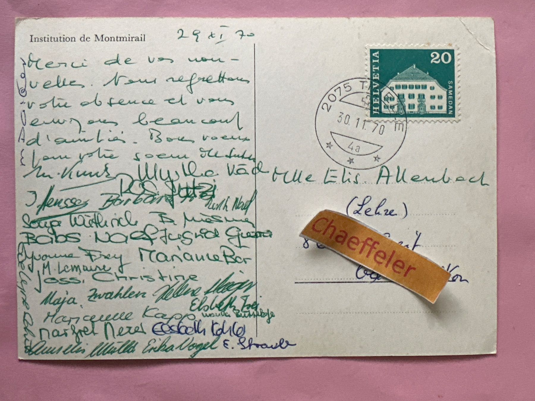 Ansichtskarten: 1970 Institution de Montmirail – Gebraucht aus Zürich von Chaeffeler 1