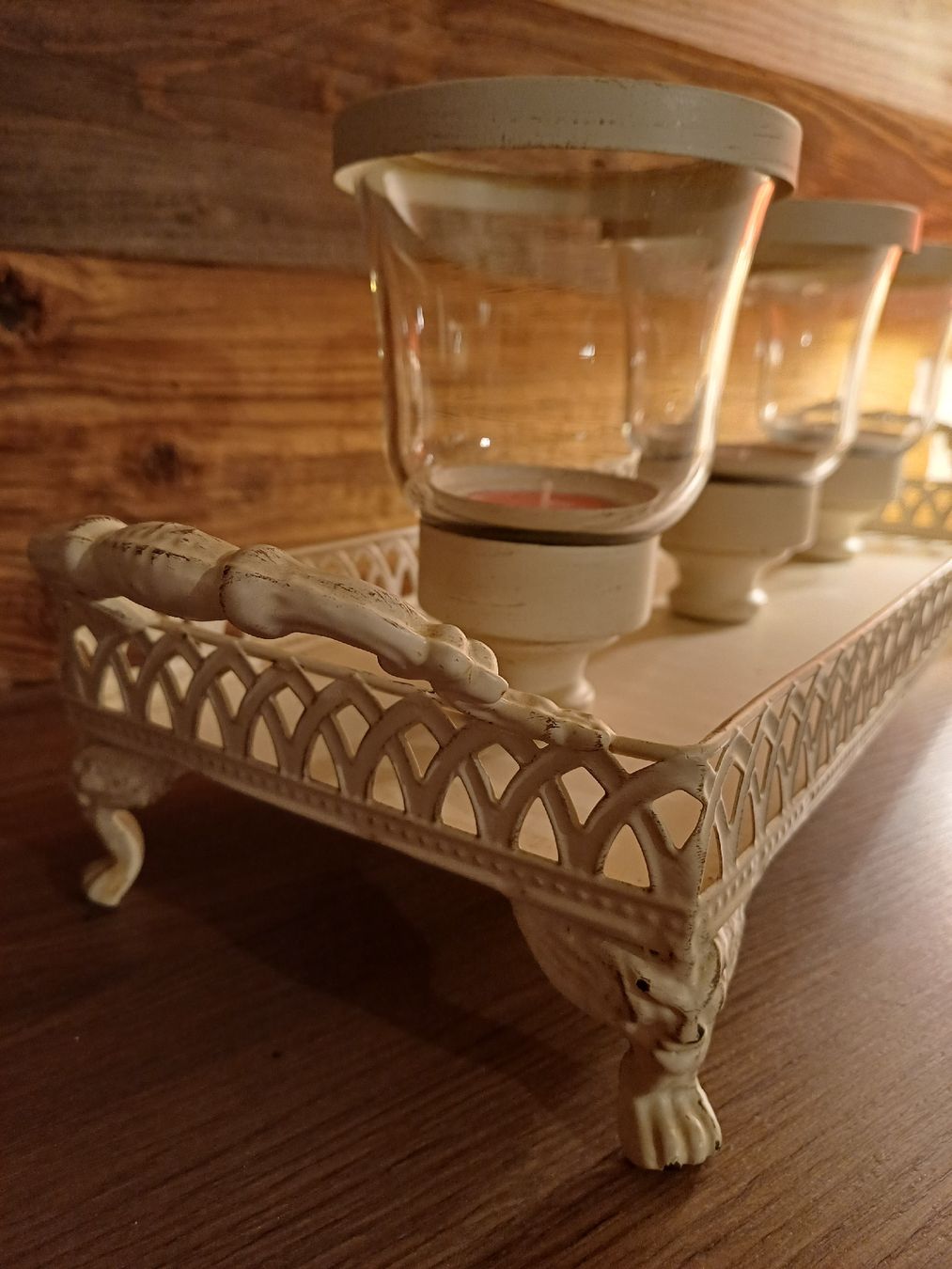 Kerzenständer: Windlicht-Set mit Tablett, Vintage-Look, Metall / Glas – Gebraucht aus Nassen von verrueckt 1