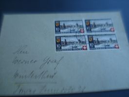 Brief Pro Patria 1942, 4erblock 10Rp, o Adetswil 1.8.1942