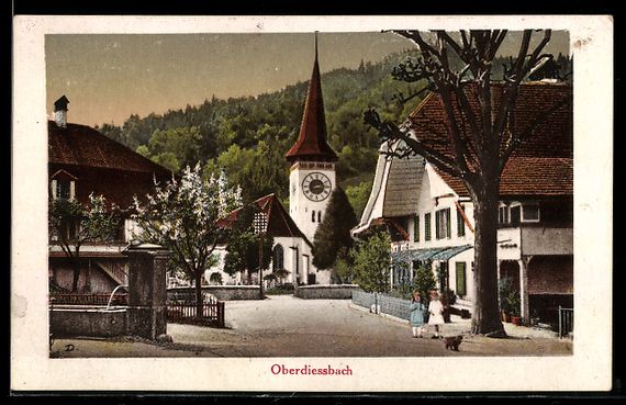 Cartoline postali: AK Oberdiessbach, Straße mit Kirche – Usato da Berlin venduto da bartko-reher