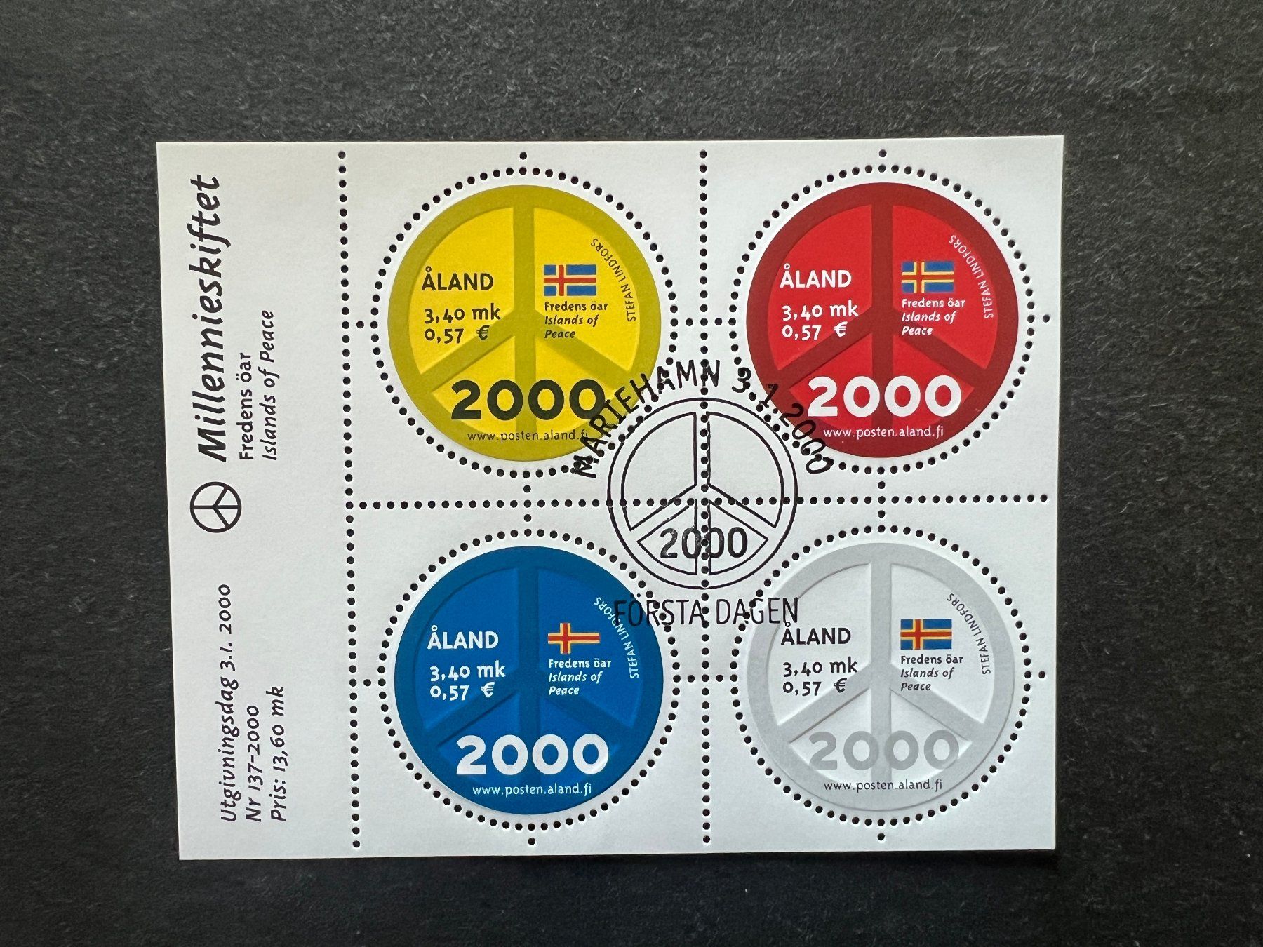 Alle Briefmarken: 2000 Aland  Block Erstag  (A386) – Gebraucht aus Hinwil von Sidi4