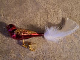Weihnachtsbaumschmuck Vogel mit Federclip, Glas, neuwertig