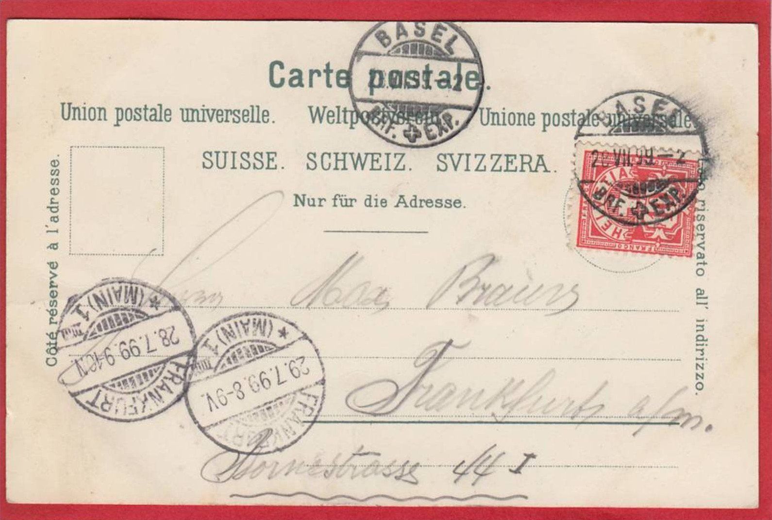 Cartoline postali: BASEL KÜNZLI LITHO, MONDSCHEIN-LITHO 1899 – Usato da Grüningen venduto da Kartenlaube 1
