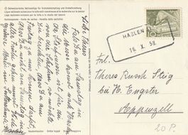 Aushilfsstempel Haslen auf Ak
