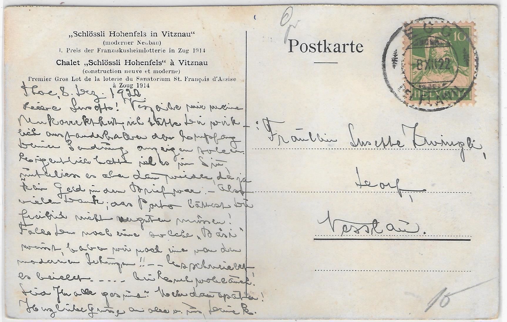 Cartoline postali: Schlössli Hohenfels in Vitznau – Usato da Ettingen venduto da Kartenplanet 1