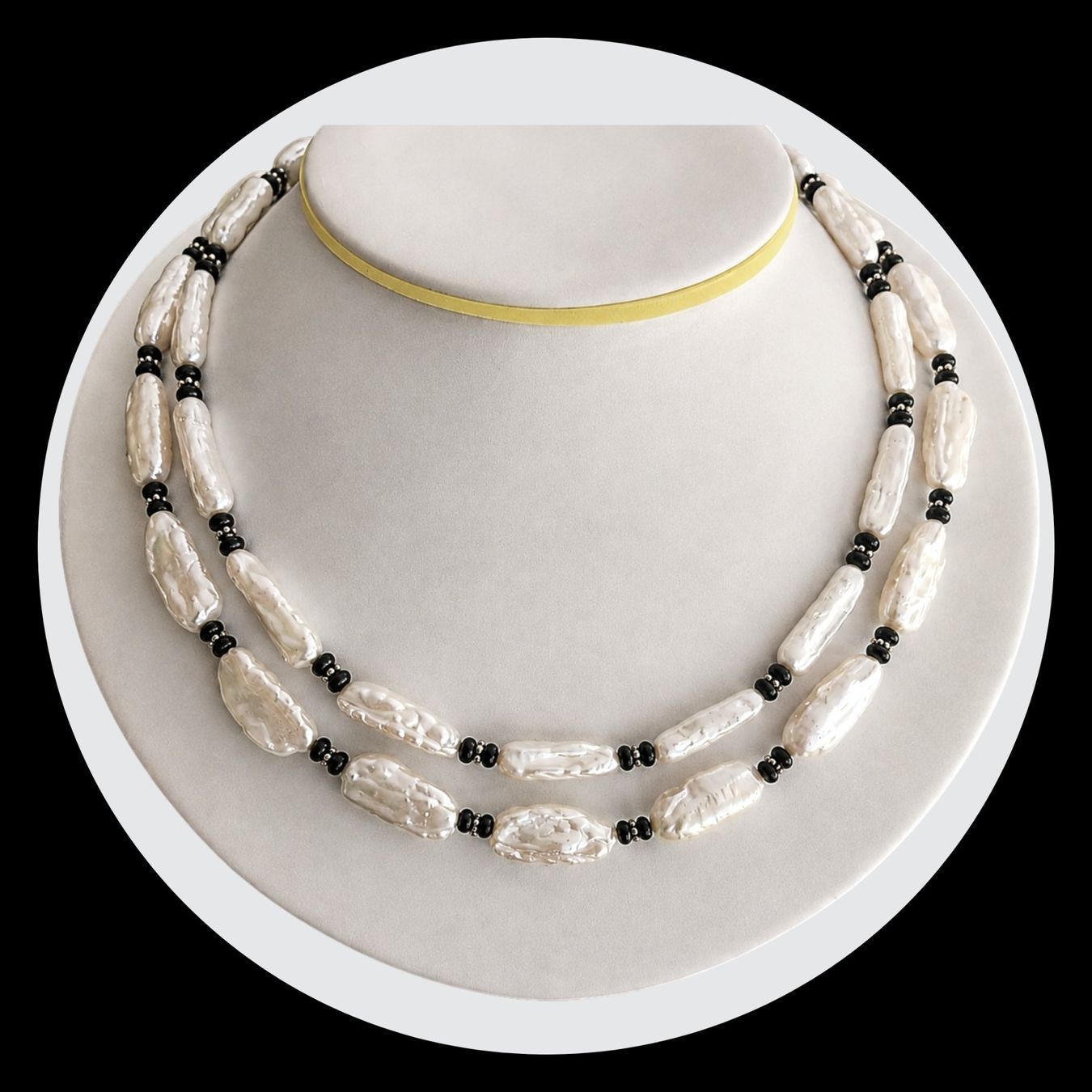Onyx Catenine: Keshiperlen - lange Kette - 96cm - Perlen-Collier - Silber – Nuovo e nell'imballaggio originale da Lütisburg venduto da Seravi1988