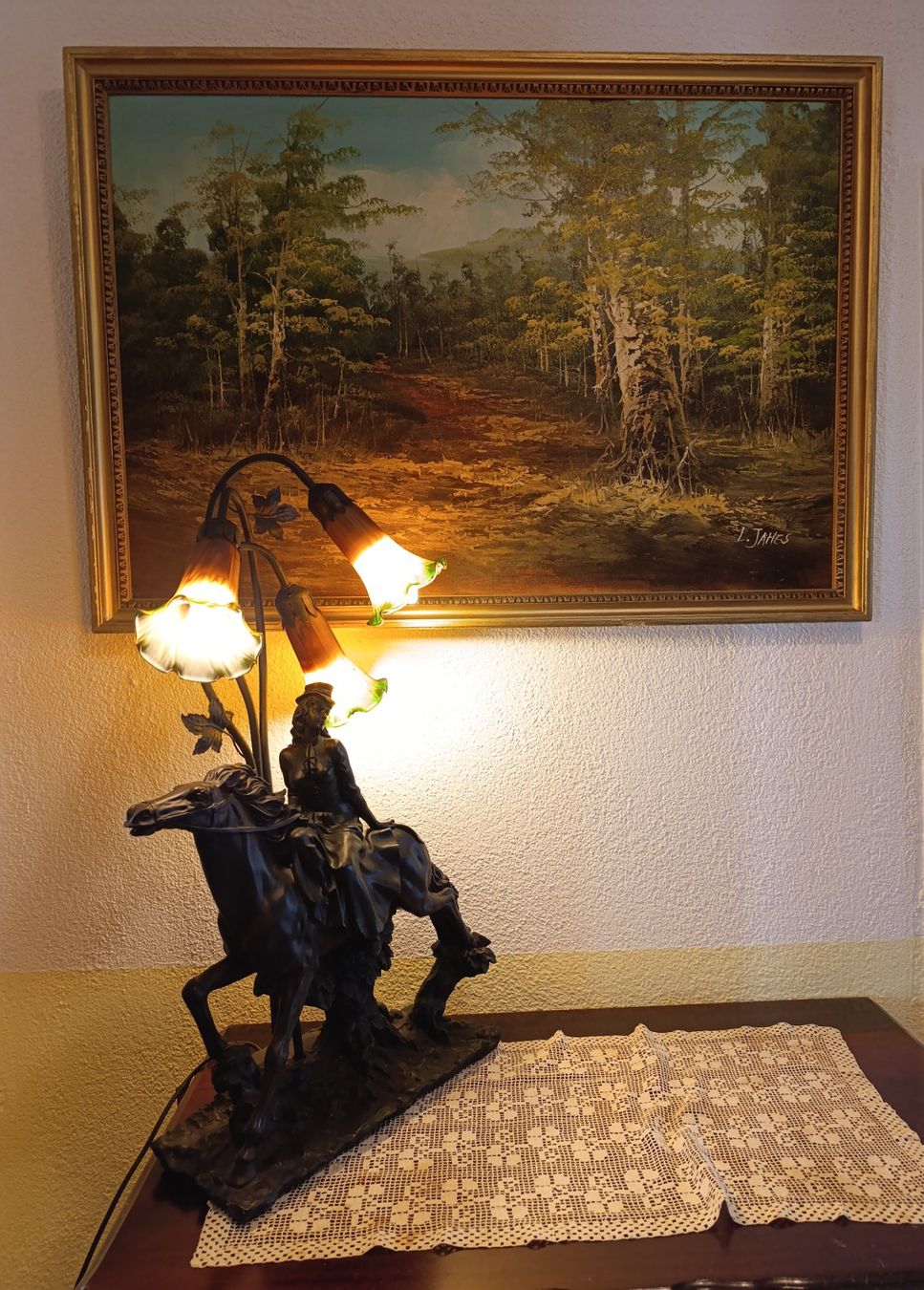 Lampade: Jugendstil Tischlampe mit Pferde – Usato da Rüthi (Rheintal) venduto da marycsipet 1
