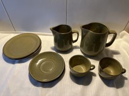 Schönes Keramik Rössler Kaffeeservice 70er olivgrün