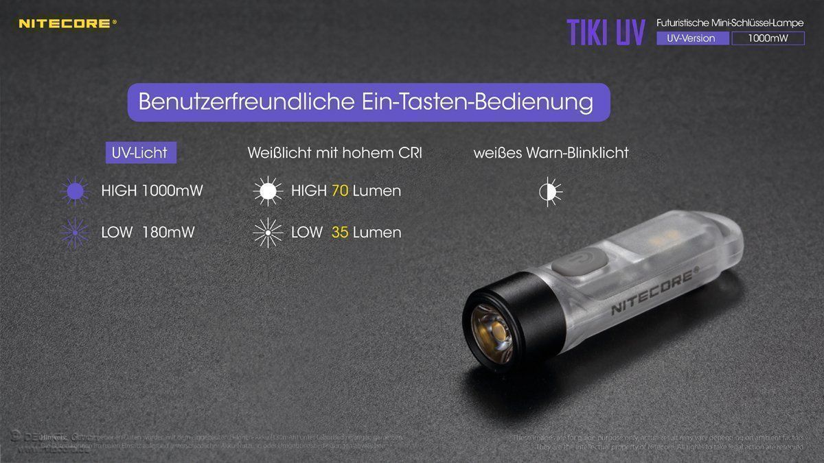 NiteCore Lampade: UV-Schlüssenbundlampe NiteCore TIKI UV – Nuovo e nell'imballaggio originale da Grüningen venduto da Prolumin 5