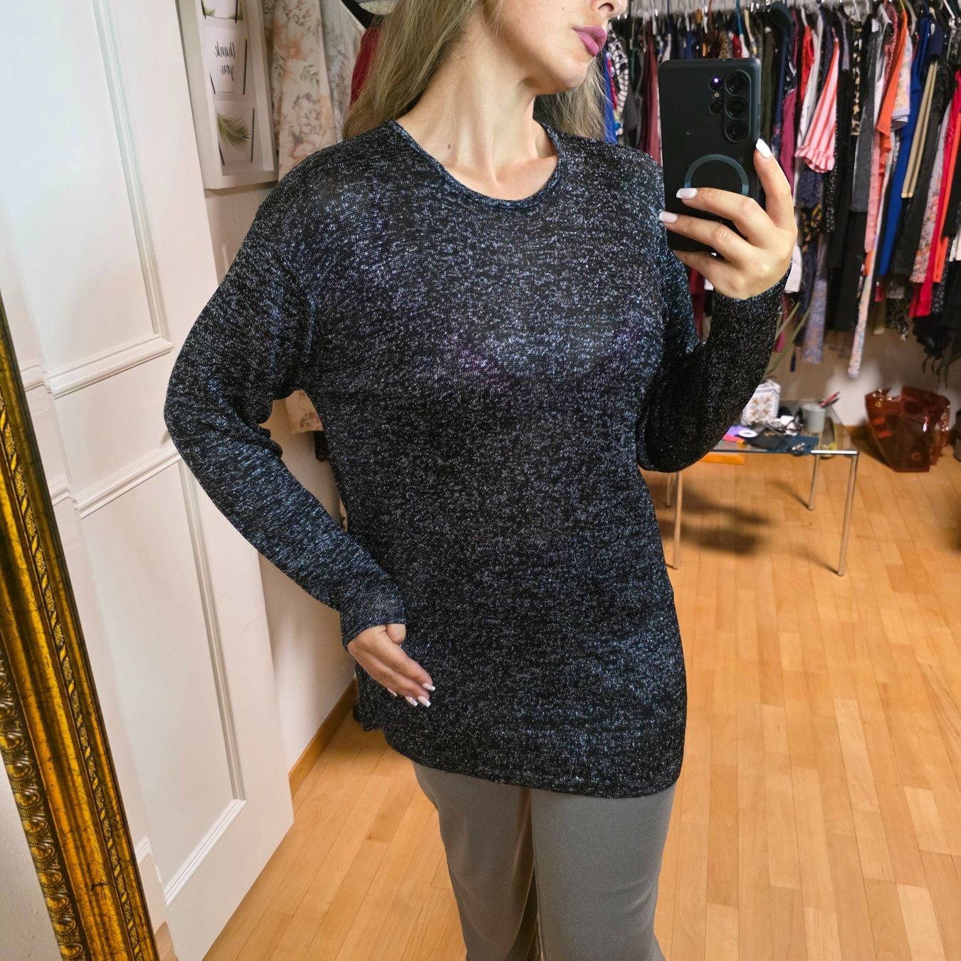 Pullover & Sweatshirts: Glitzerpullover schwarz silber Damen Gr. 40-L festlich – Gebraucht aus Wald ZH von CapLux 2