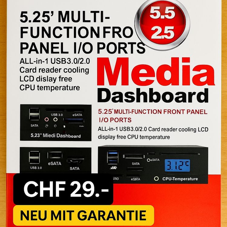 🖥️ 5.25” Media Dashboard – Front Panel I/O Ports für PC (Neu und ...