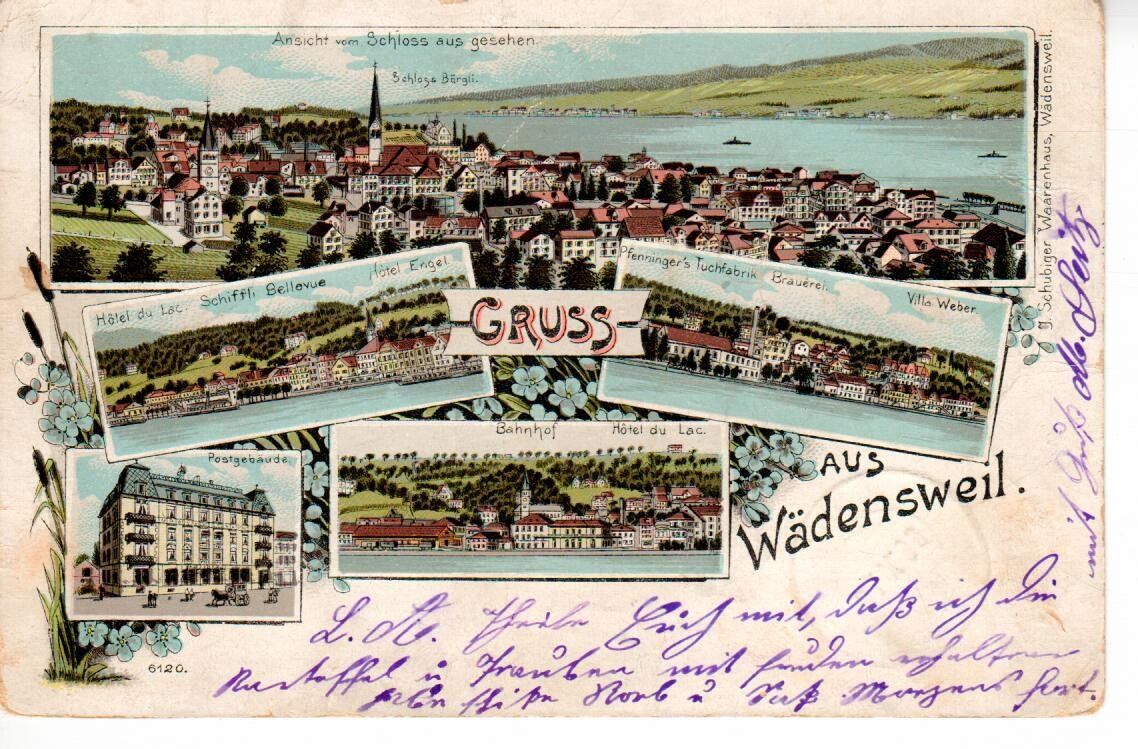 Ansichtskarten: Gruss aus Wädensweil 1899 – Gebraucht aus Wolhusen von Curver9