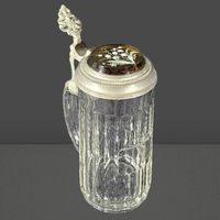 🍻 Vintage Bierkrug mit Zinndeckel & Glasmalerei 🍻