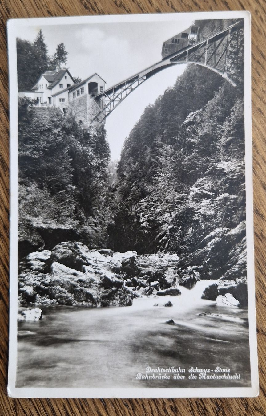 Cartoline postali: Drahtseilbahn Schwyz-Stoos  1939 – Usato da Ebikon venduto da Donar50