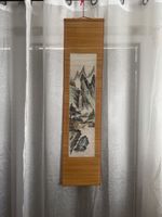 Rouleau asiatique vintage en bambou – paysage montagne 
