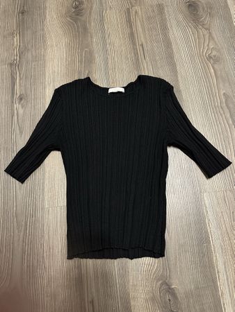 Damen elegantes schwarze Kurzarm T-Shirt Gr. S