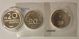 3 Silbermünzen Swissmint 1993 2001 2008