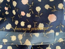 Seiden Stoff 95 x 480 cm blau geblümt 👗