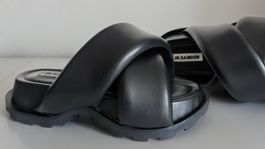 Jil Sander black leather slides /  slippers/ size 37