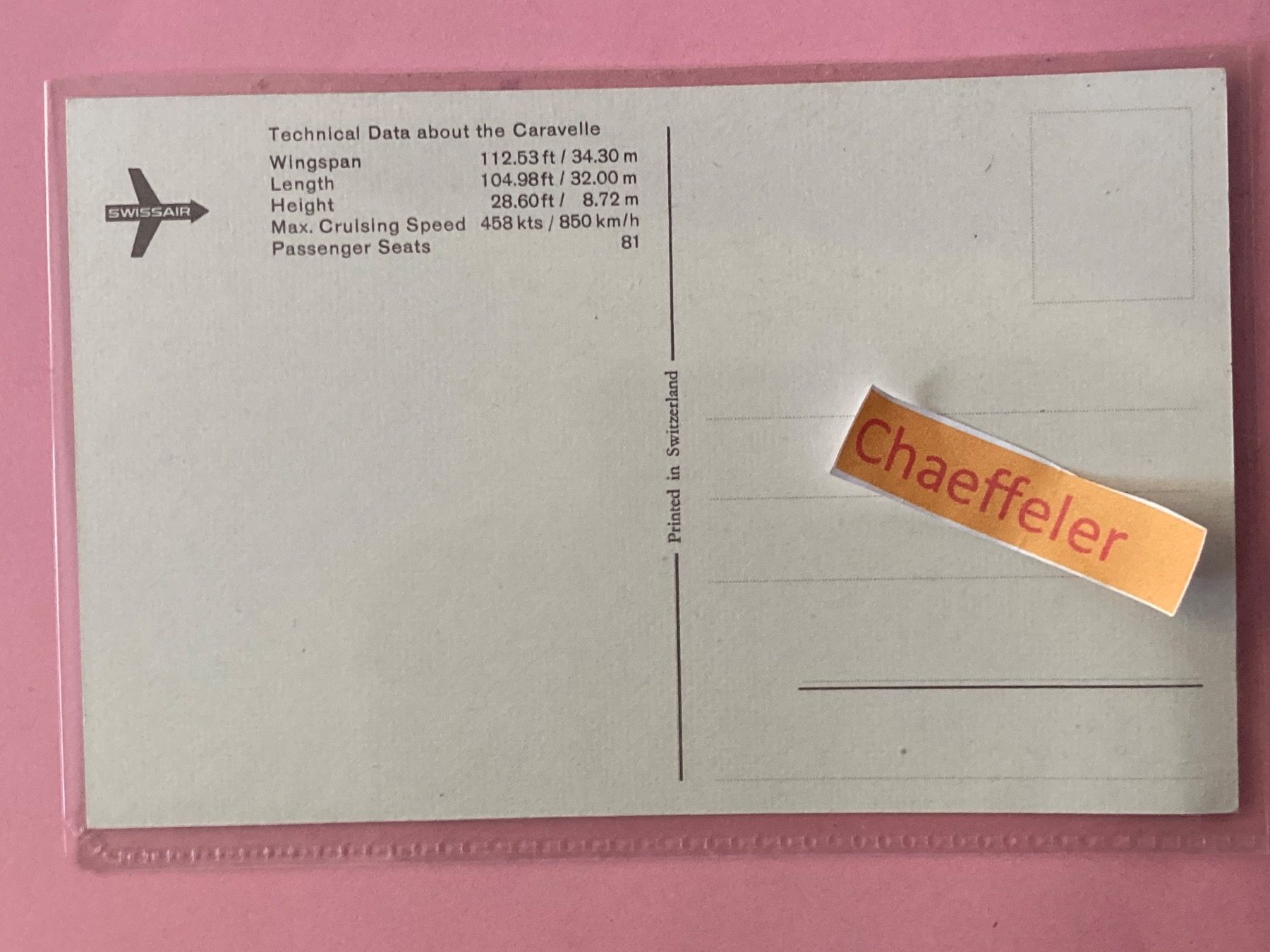 Ansichtskarten: SWISSAIR. - Caravelle – Gebraucht aus Zürich von Chaeffeler 1