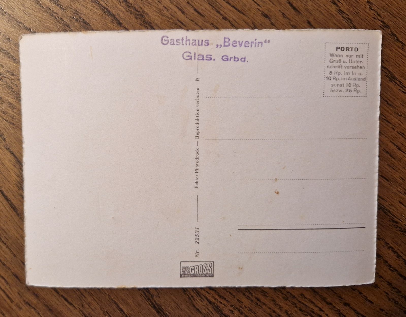 Cartoline postali: Gasthaus Beverin, Glas-Pass – Usato da Ebikon venduto da Donar50 1