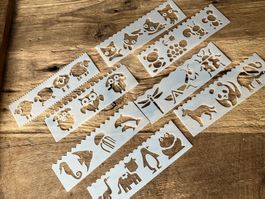 Neues 8er Set Malschablonen Tierli; mit Bordürenrand