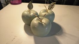 3er Set Deko-Äpfel in Salbei-Grün mit goldenen Blätter