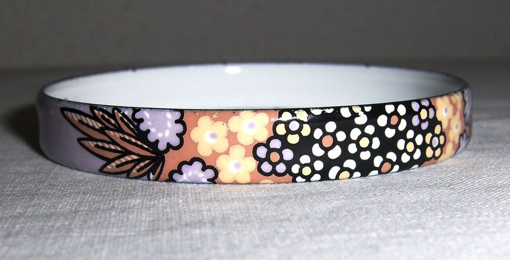 Bracelet Jonc Large Doré émaillé Michaela Frey - Décor Floral, Très Bon état