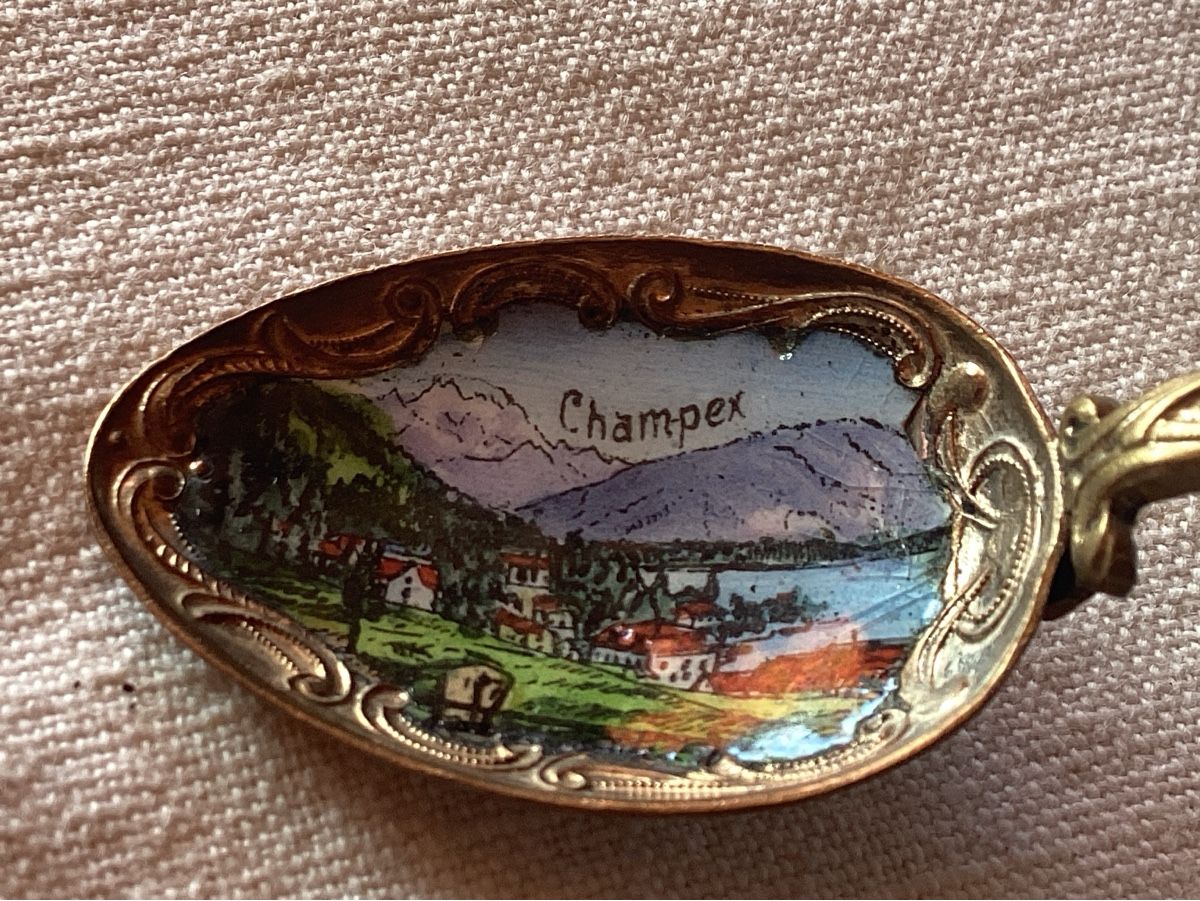 Cartoline postali: Champex cuillère émaillée de collection 13 cm. Rare – Usato da Luc (Ayent) venduto da Rebouille 2