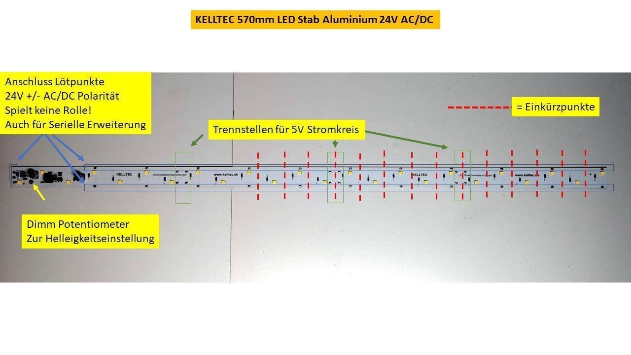 Viessmann Modellini di ferrovie: 10 Stk. KELLTEC 570mm LED Stäbe warmweiss dimmbar 24V AC/DC – Nuovo (secondo la descrizione) da Dittingen venduto da Beamsplitter 5