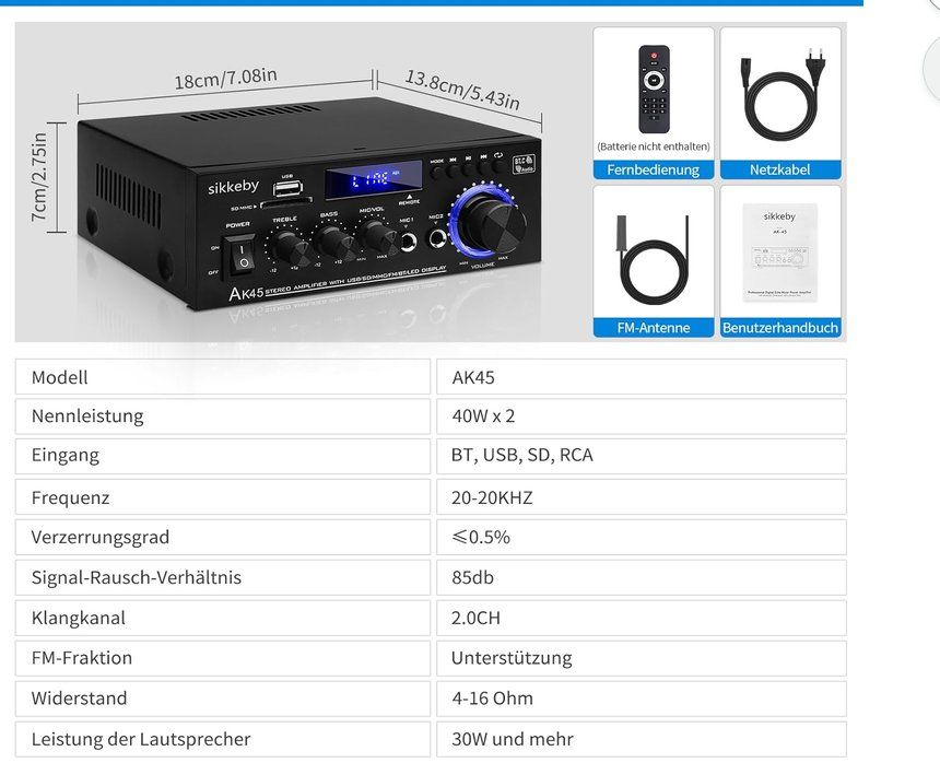Amplificatori: HiFi Empfänger/Verstärker mit Bluetooth AK45 Mini Stereo – Nuovo (secondo la descrizione) da Hinwil venduto da Hadli 6