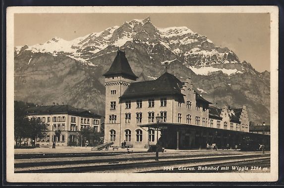 Cartoline postali: AK Glarus, Bahnhof mit Wiggis, 1931 – Usato da Berlin venduto da bartko-reher