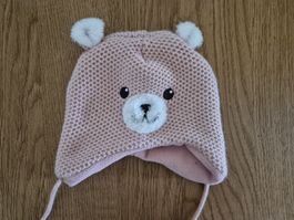 Baby Mütze Smile rosa Bären Motiv Grösse 41-44 cm 