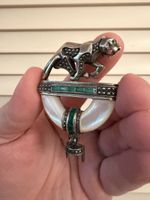 Vintage Panther Brosche Silber 925 Markasit Smaragd