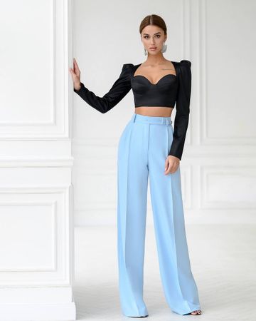 Blue High Waisted Straight Pants Size: L