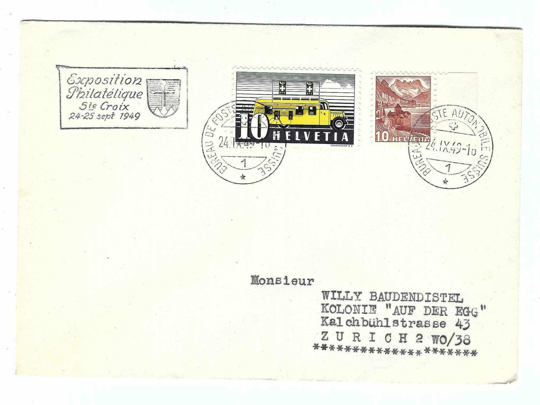 Alle Briefmarken: Exposition philatélique 1949 Ste. Croix ay – Gebraucht aus Aarau von fussball-fussball