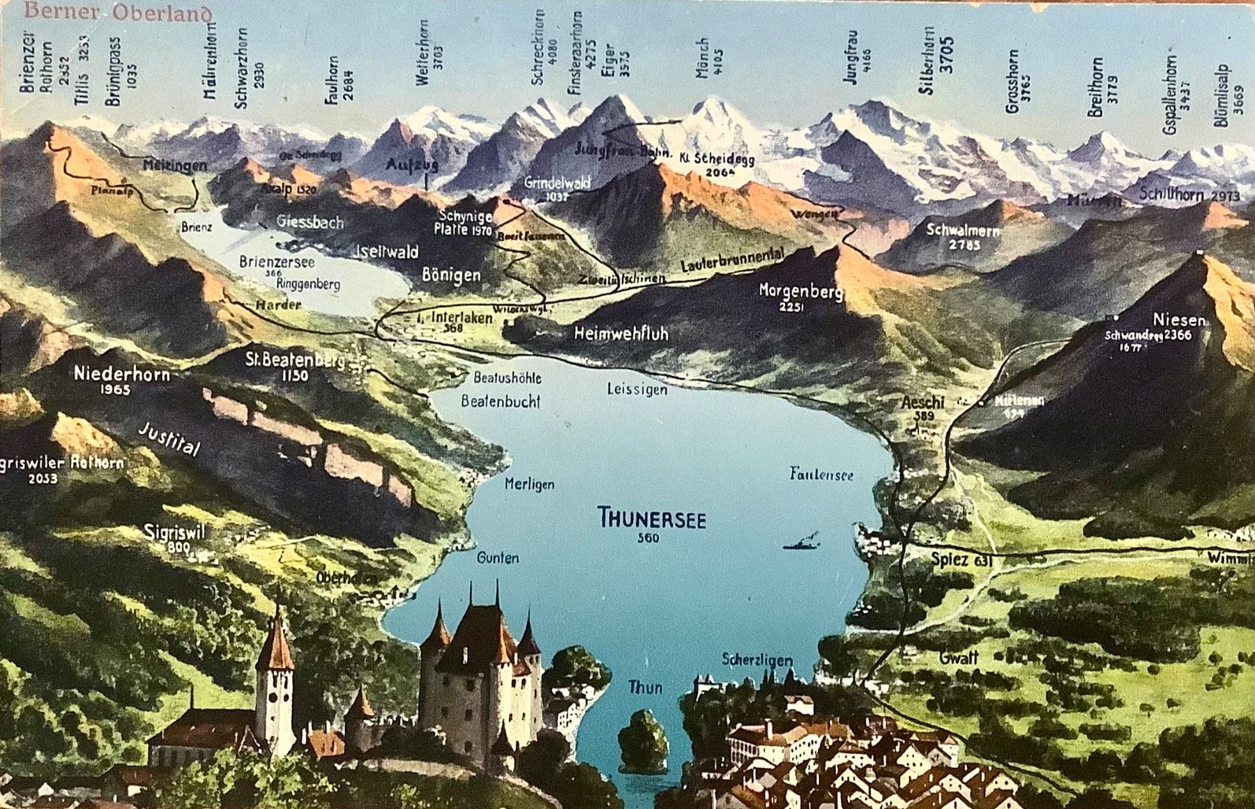 Cartoline postali: Relief Ansicht - THUNERSEE Berner Oberland - Berg Panorama – Usato da Root venduto da ENGLAND-TREASURES 1
