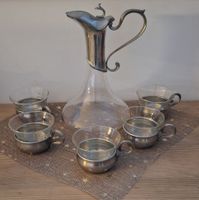 Elegantes Vintage Krugset mit 5 Gläsern, Glas & Zinn