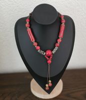 Schmuckkette handgemacht Vintage Rot Boho Style Unikat 