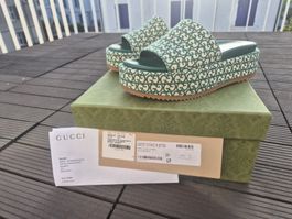 Gucci Platform Slides Sandalen natural/emerald Gr.38+