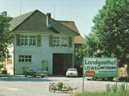 RAPPERSWILEN: Langgasthof Löwen, 5Bild-AK mit Autos ~1960