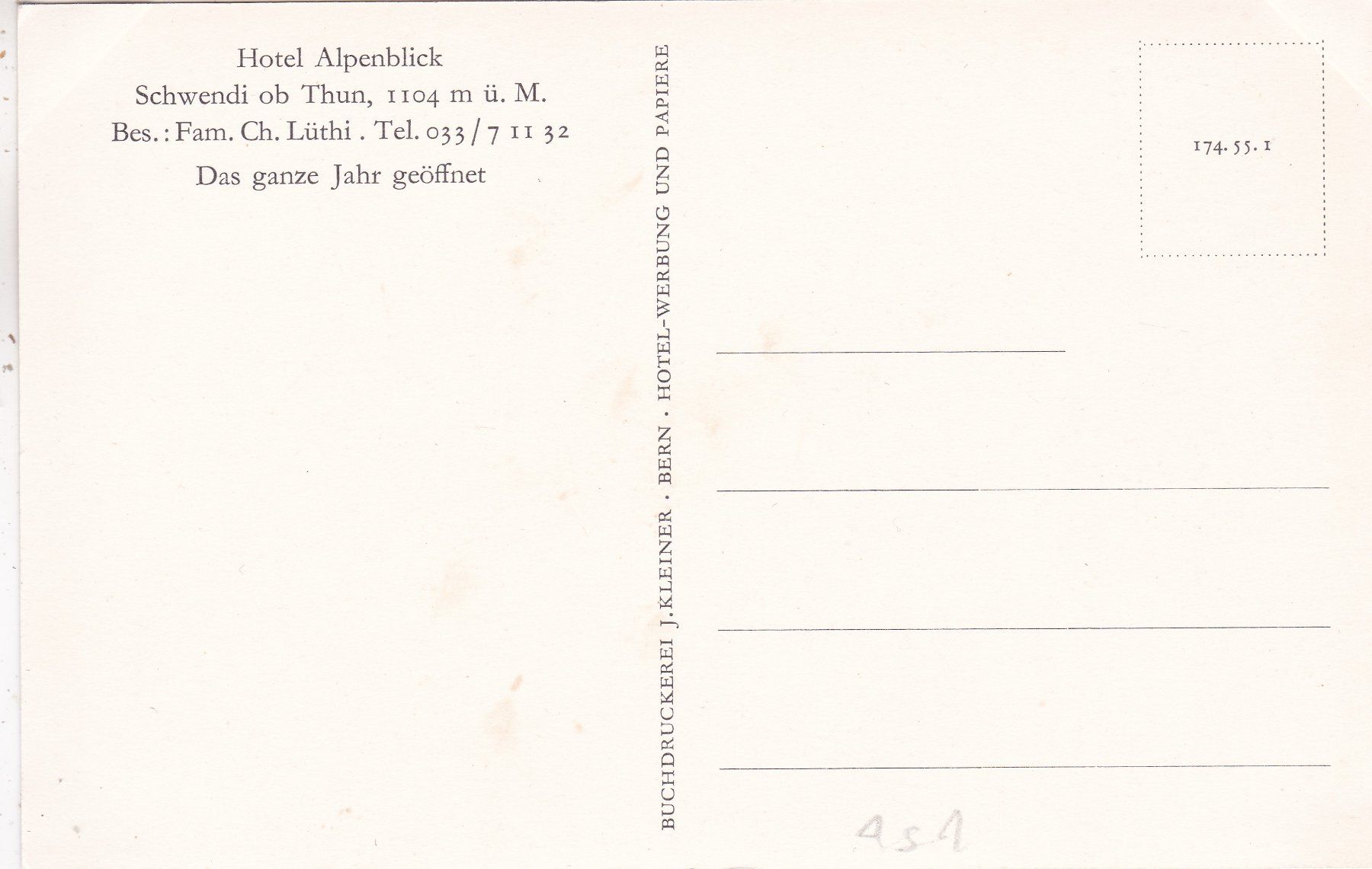 Cartoline postali: Schwendi ob Thun Hotel Alpenblick – Usato da Herisau venduto da Lisegrat2008 1