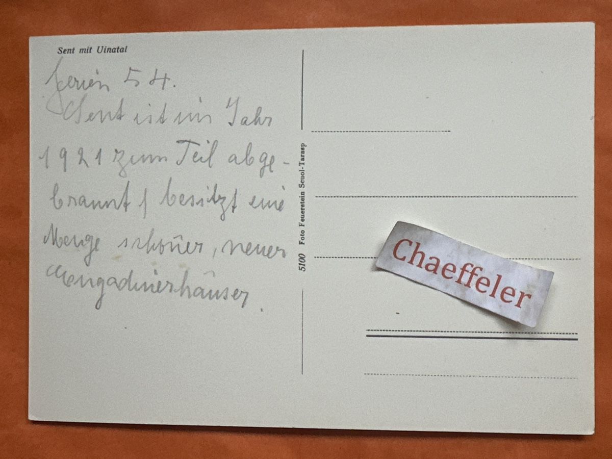 Ansichtskarten: 1954  Sent mit Uinatal – Gebraucht aus Zürich von Chaeffeler 1