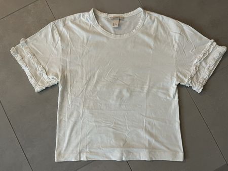 T-Shirt weiss mit Rüschenärmeln 34