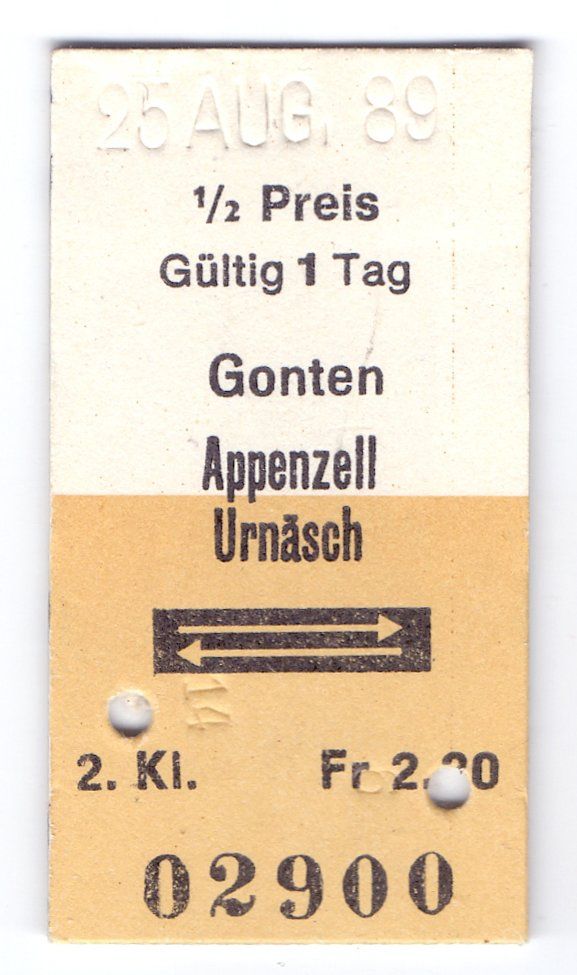 Biglietti: Billette Gonten - Appenzell - Urnäsch – Usato da Langenthal venduto da Sammlungs_aus