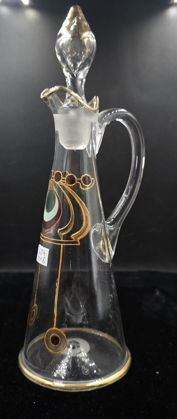 Caraffe: Antike Jugendstil-Karaffe mit 4 Gläser mit Emaille Malerei – Usato da Rorschacherberg venduto da snOOpydOg11 1