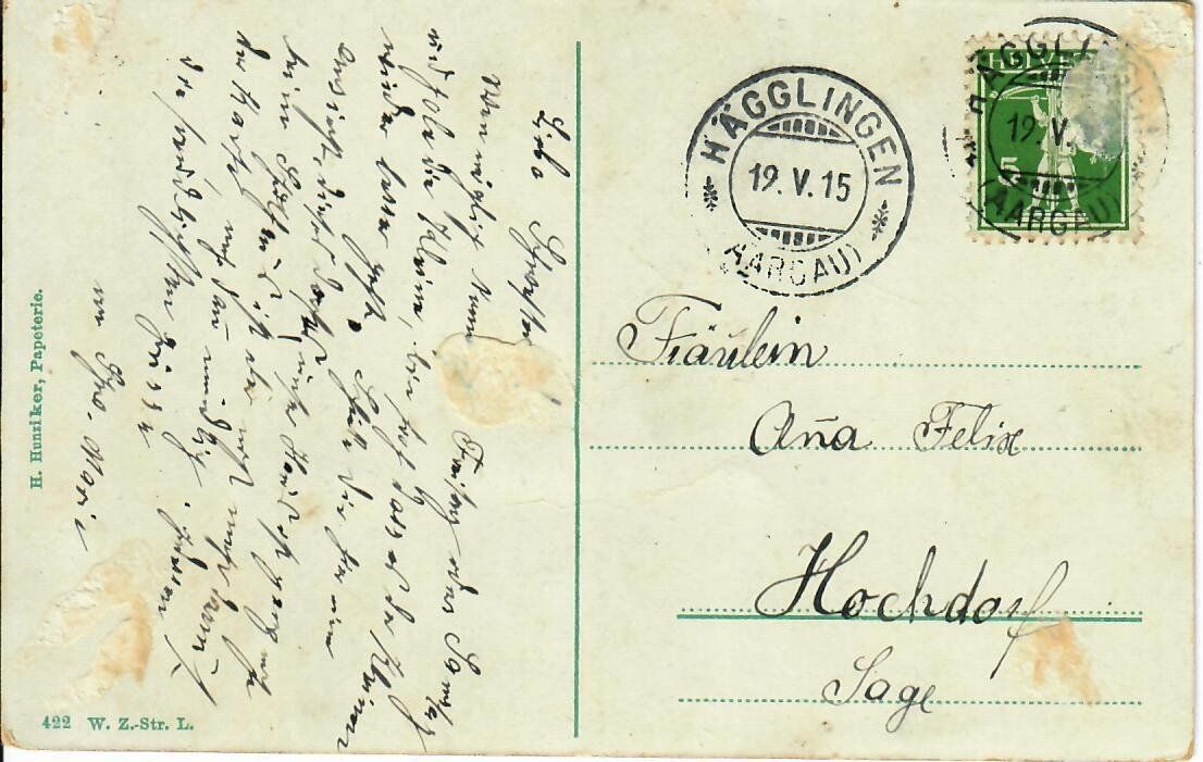 Cartoline postali: Hägglingen 1915 – Usato da Hochdorf venduto da Ziegel-16 1