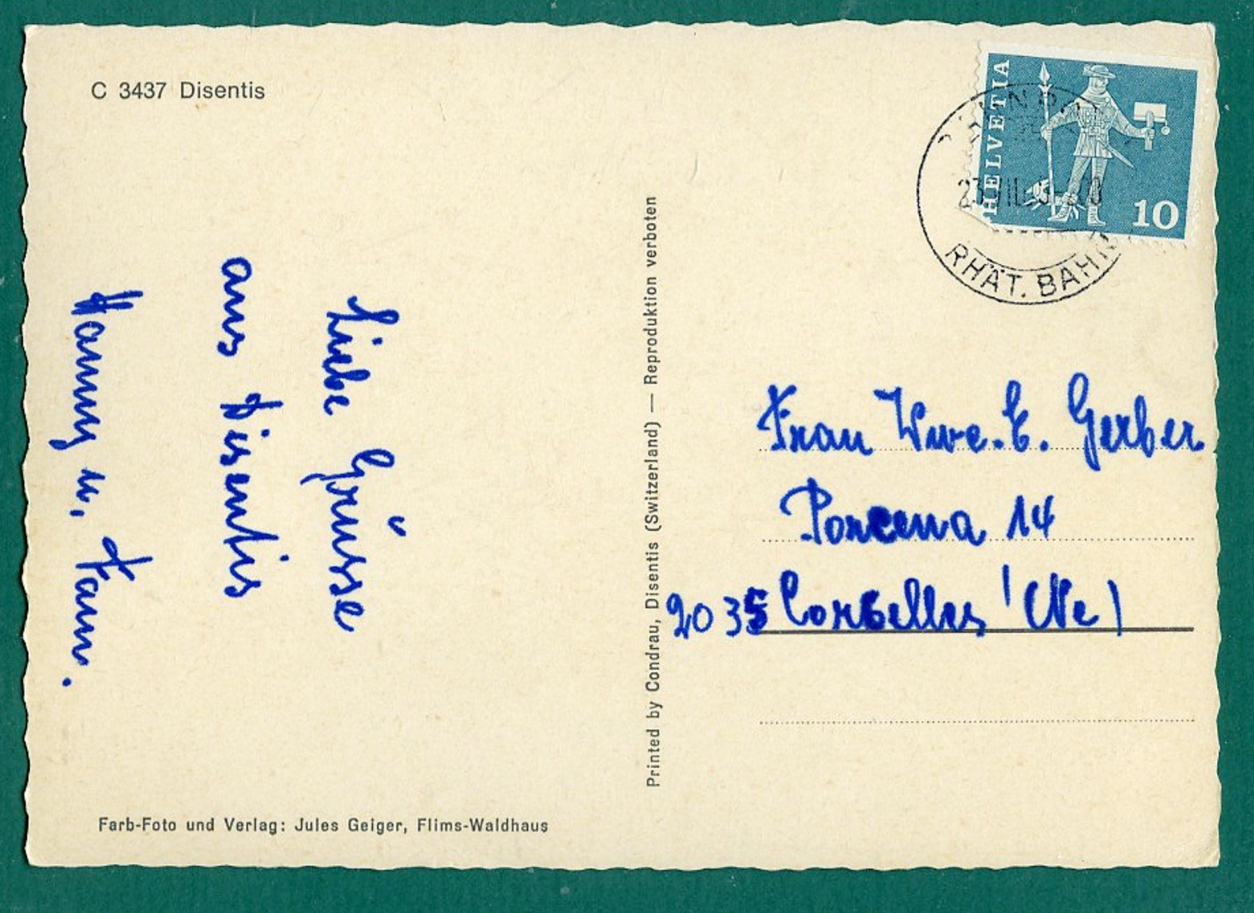 Ansichtskarten: Disentis, Kloster und Wallfahrtskirche, 1965, gelaufen – Gebraucht aus Sargans von Hausi1951 1