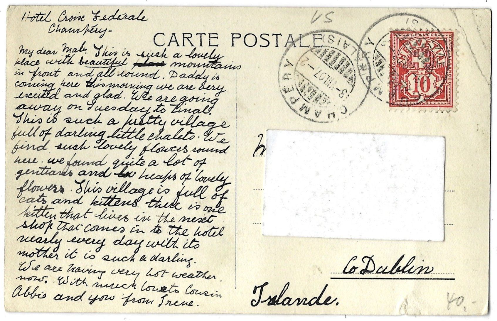 Cartoline postali: J. J. 2139   Eglise  de  Champéry – Usato da Bütschwil venduto da Jackson1A 1